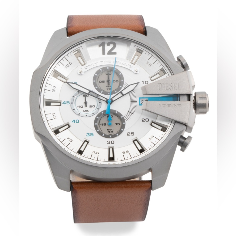 ⌚ Diesel Men’s Stainless Steel Mega Chief Chronograph Watch – Leather Strap